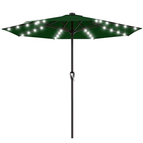 12FT Large Patio Umbrella with Solar Lights (Dark Green / 12 FT)