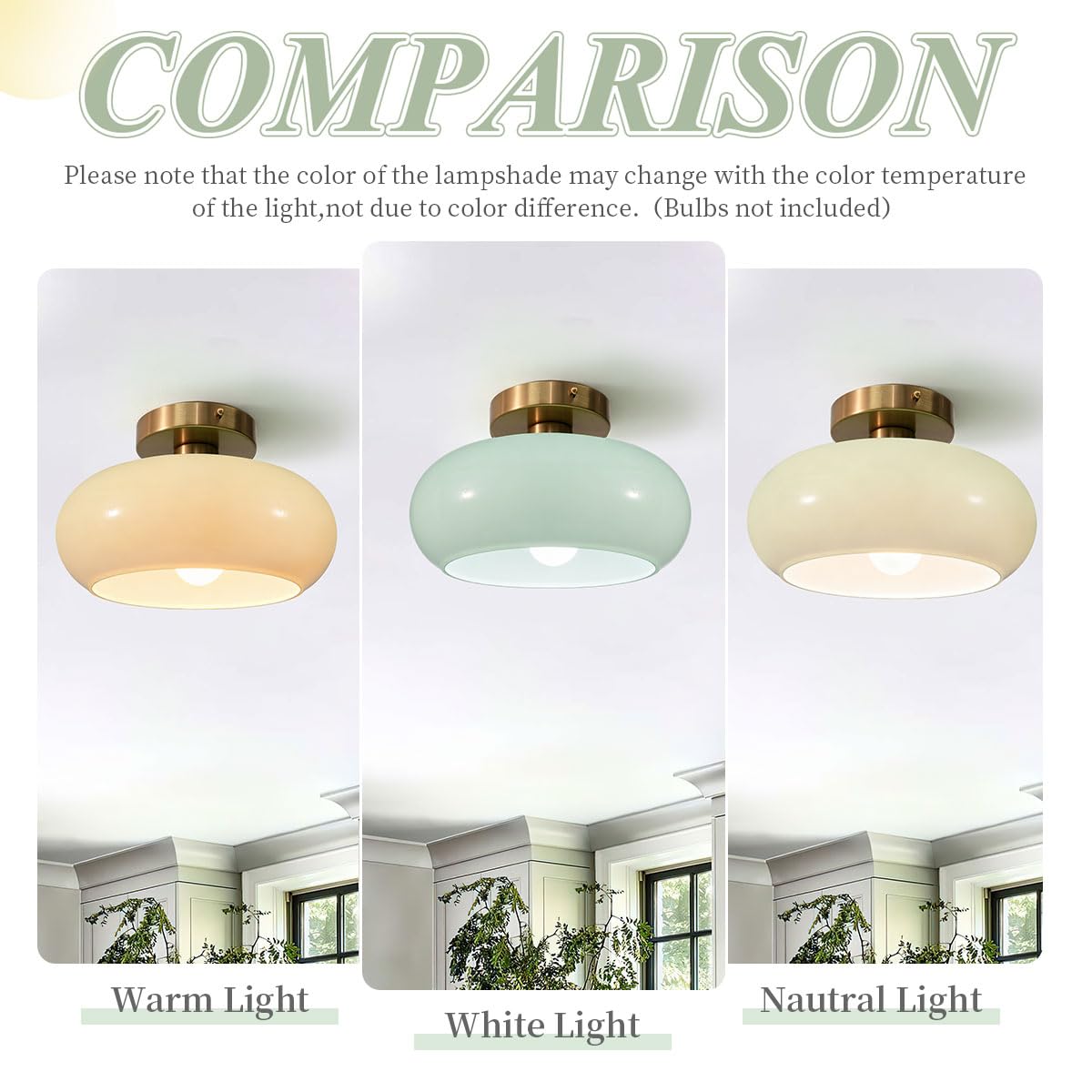 Mid Century Ceiling Light Fixture (Flush-Milk Green)