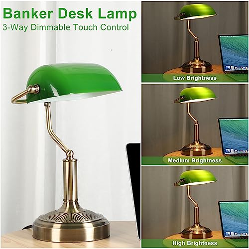 Vintage Bankers Lamp (Brass+Green)