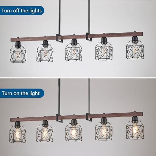 5 Light Modern Farmhouse Island Lighting (Walnut+Black-5lights / 45-inch)