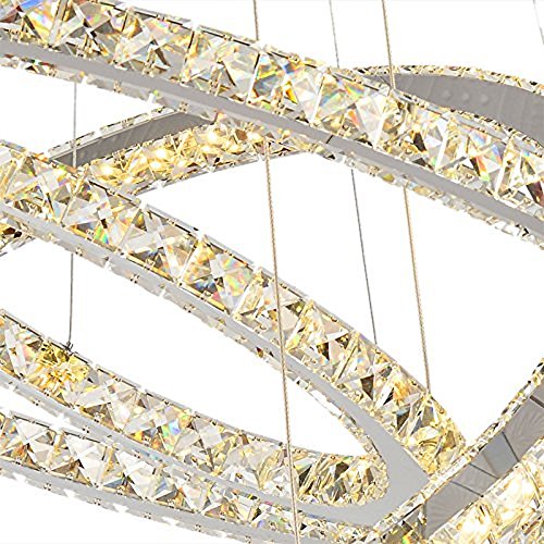 LED Crystal Chandeliers Modern Ceiling Lights Light Fixtures Pendant Lighting Dining Room Chandelier Contemporary Adjustable Stainless Steel Cable 4 Rings D31.5+23.6"+15.7"+7.8" (31.49")