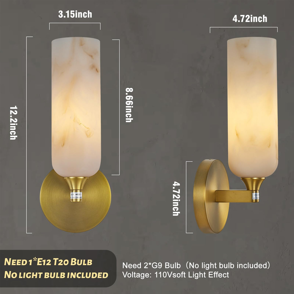 Artisan Alabaster Wall Sconces Set of 2 (Brass-A / 12inch-2pcs)