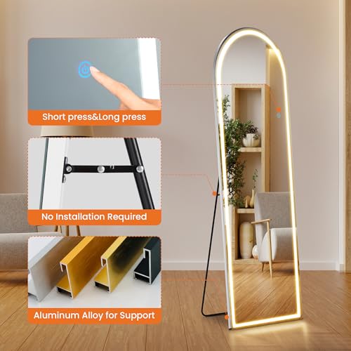 Arched LED Full Length Floor Mirror (Modern / 60"L x 16"W)