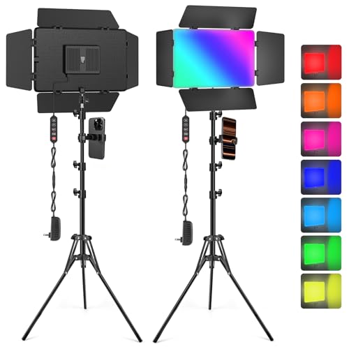 2 Pack LED Video Light Kit with 63'' Tripod Stand