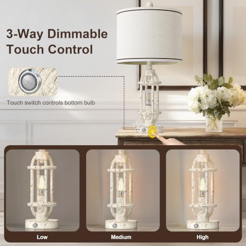23.75'' Table Lamps Set of 2 for Living Room Bedroom Industrial Farmhouse Metal Touch Lamps with USB A+C Ports (23.75'' White - Set of 2)