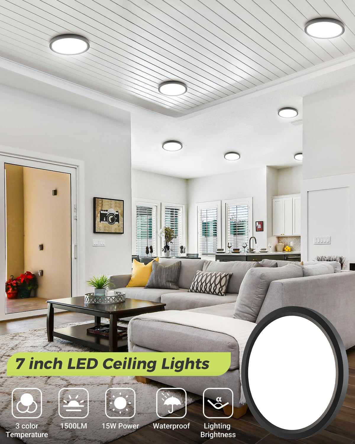 1PACK LED Flush Mount Ceiling Light (Black / 7Inch-1pack)