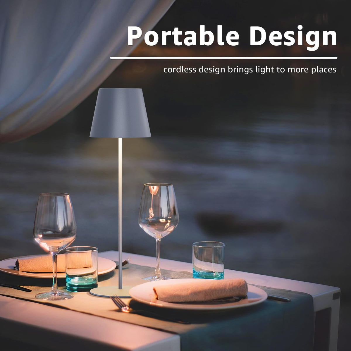 2 Pack Cordless Table Lamp Rechargeable 5000mAH Battery Operated Lights Touch Control LED Portable Desk Lamps 3 Color Dimming for Outdoor Coffee Bedroom Kitchen (2PCS Grey)