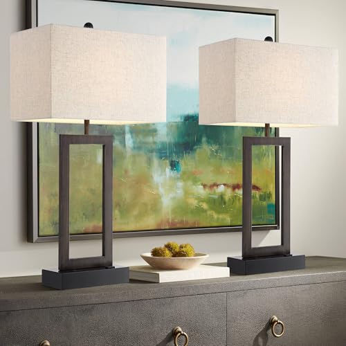Todd 30" Large Table Lamps Set of 2 USB Port Outlet Bronze Base