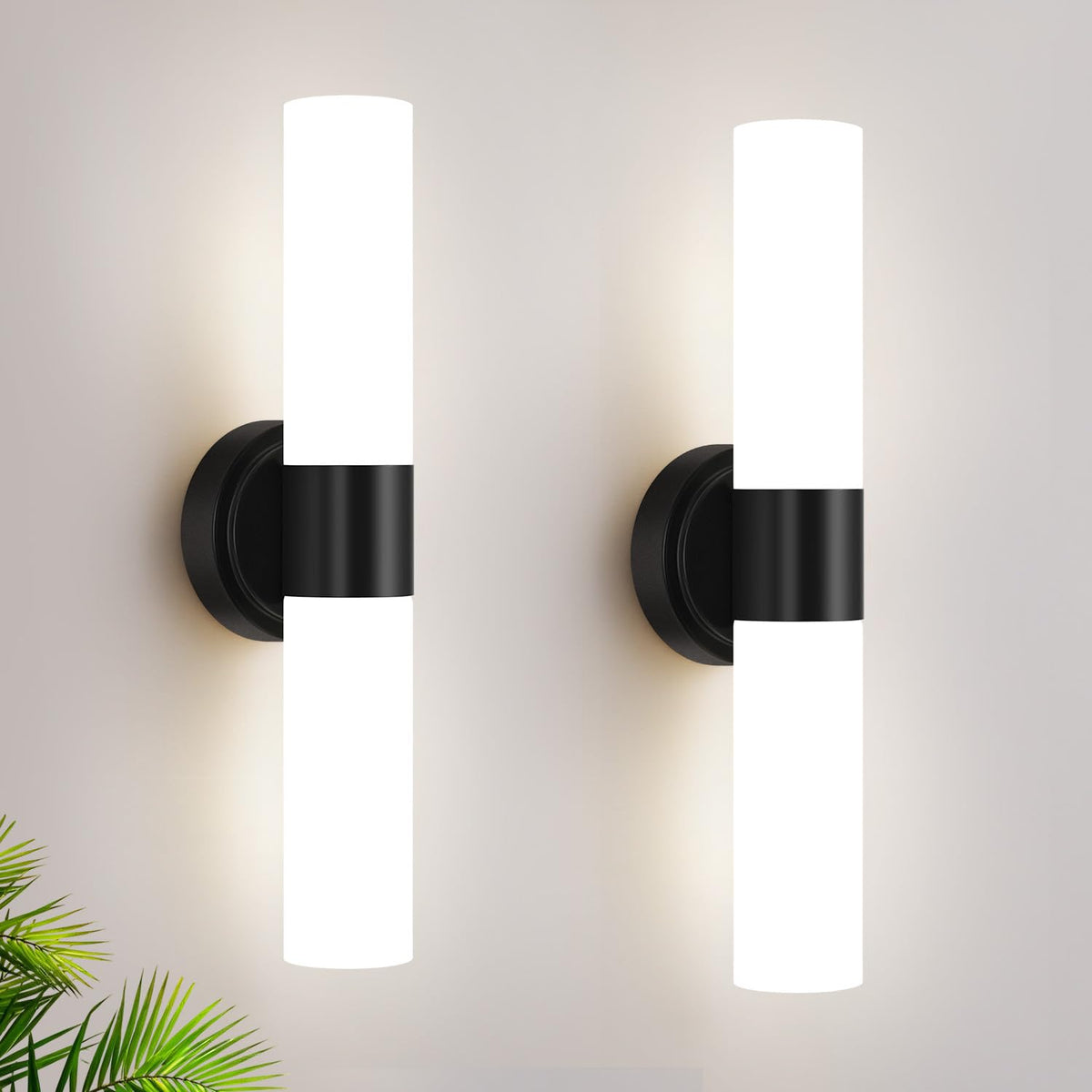 Wall Sconces Set of Two (Matte Black & Milky White Glass / Hardwired-16 Inch-2PC)