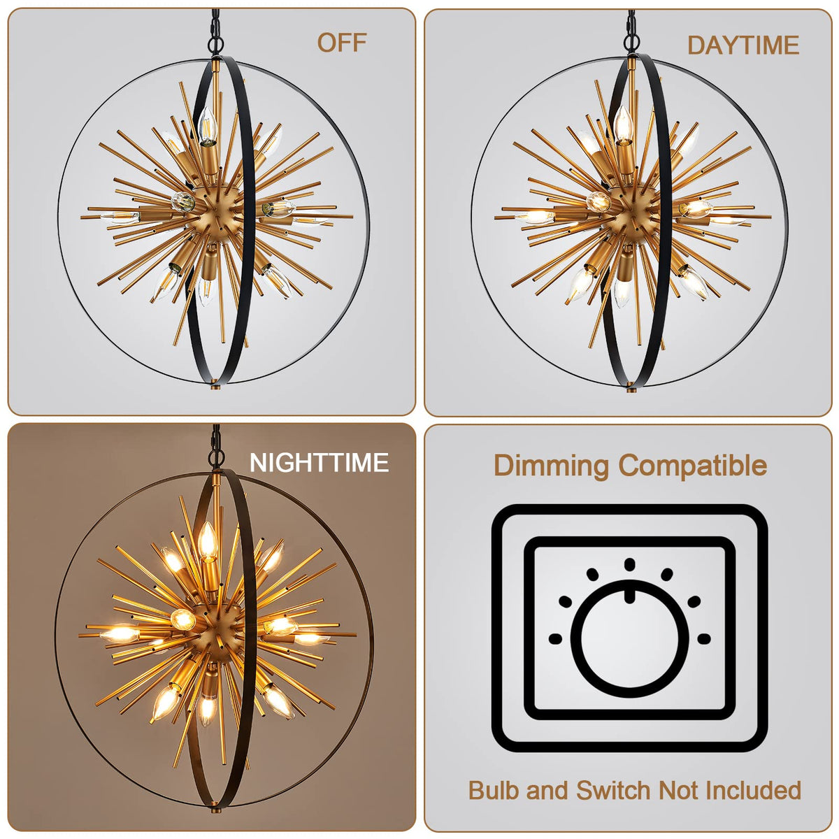 Black Gold Sputnik Chandelier (D23" x H25" 12-Light Sputnik)