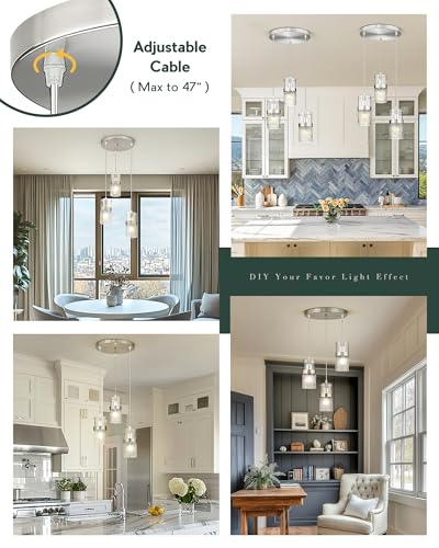 3 Light Brushed Nickel Cluster Pendant Light (Silver -Hammered Glass / 3.5" Hammered Glass, 3-Light)