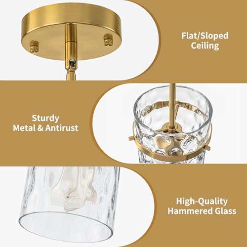 2 Pack 5.5" Modern Brass Hammered Glass Pendant Light (Gold-2 Pack)