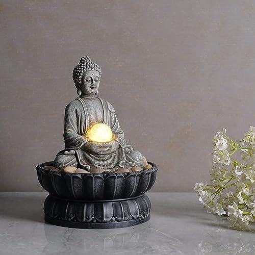 Tabletop Buddha Waterfall Fountain (Dark Grey Buddha / 7.1"L x 7.1"W x 9.6"H)