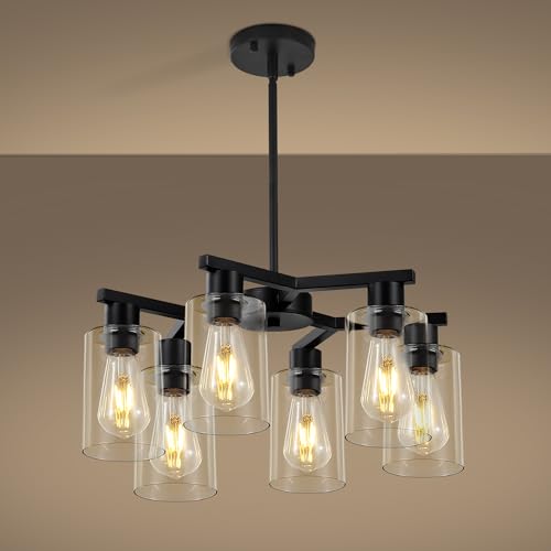 6 Light Black Modern Farmhouse Chandelier for Dining Room (Black / 6-Lights/D20 '')