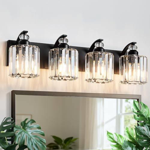 4 Light Black Bathroom Light Fixture Modern Vanity Lights Over Mirror Vintage Wall Sconce Lighting for Bathroom (Black-B / 4-Lights)