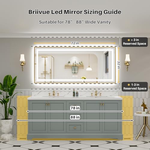 72x32 Inch LED Bathroom Mirror with Gold Frame (Backlit+front Lit With Gold Frame / 72"L x 32"W)