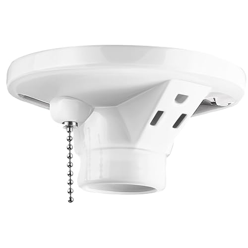 1 Pack Porcelain Light Socket with Outlet and Pull Chain (Porcelain)