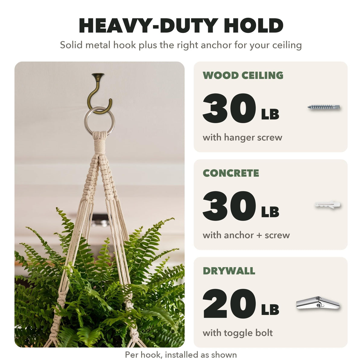 Heavy Duty Ceiling Hooks (Antique Brass)