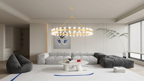 60 Inch Gold Wagon Wheel Chandelier with Crystal Shade (Gold)