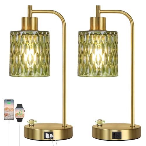 Table Lamps Set of 2 (Gold&Green-3)