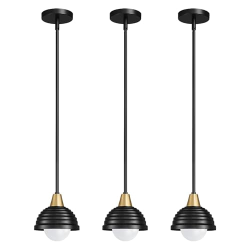 Industrial Kitchen Pendant Light Fixtures (Black & Gold / 3 Pack-6inch)