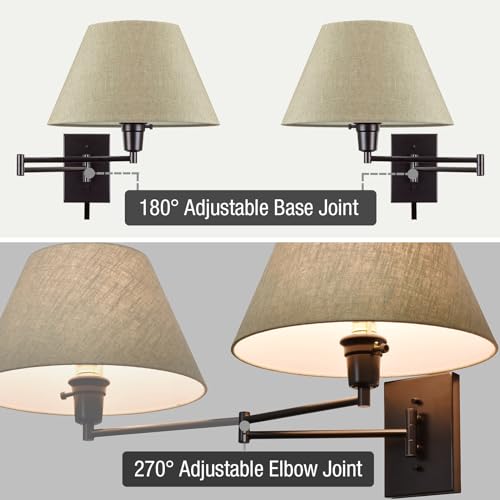 Cambridge 15" Modern Swing Arm Wall Sconce with 3 (Black,Latte Mocha Shade)