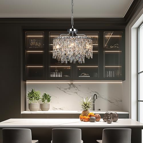 18" 6 Light Modern Round Crystal Chandeliers for Dining Room (Chrome / 6-Light D 18")