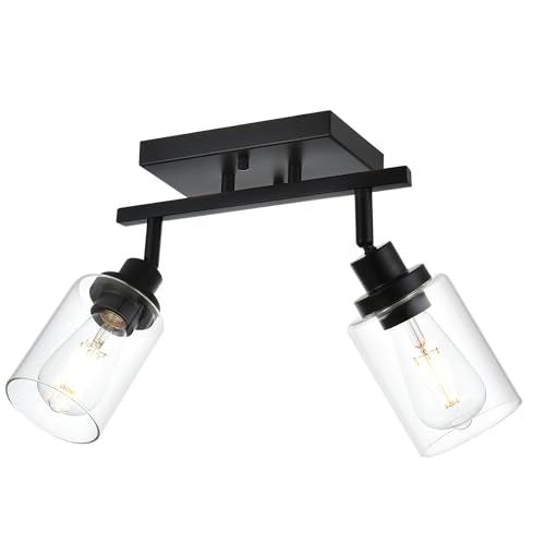 2 Light Track Lighting Kit Black Track Lighting Fixtures Bathroom Wall Sconces Ceiling Mount Kitchen Tracking Lights (Black / 2-Light)