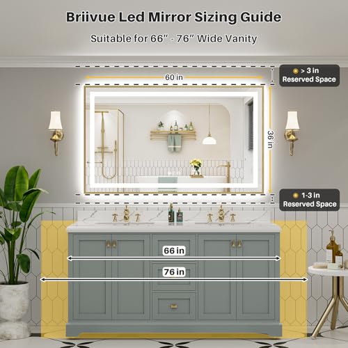 60x36 Inch LED Bathroom Mirror with Gold Frame (Backlit+front Lit With Gold Frame / 60"L x 36"W)