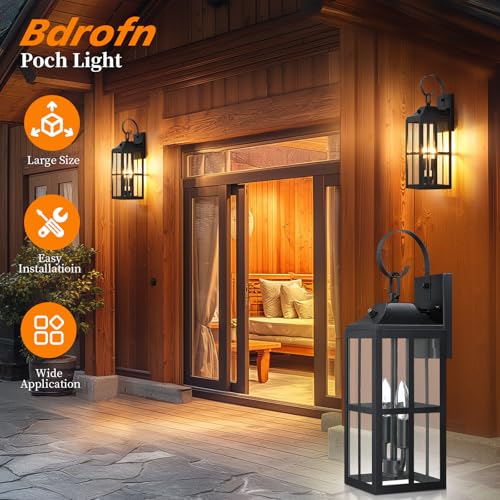 2 Pack 19" Large Outside Modern Wall Sconce Light Fixture Dusk to Dawn (Black-DTD-2)