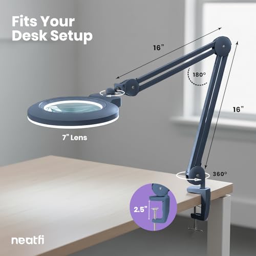 LED Magnifying Lamp (Gray / 7-inch Lens, Non-CCT with Clamp)