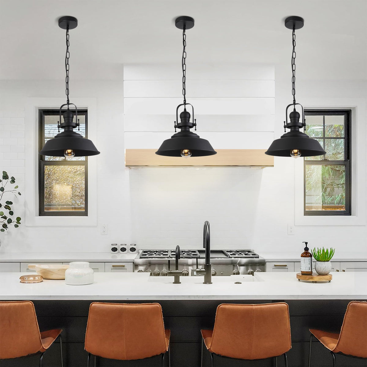 14" Farmhouse Black Pendant Light for Kitchen Island (Black)