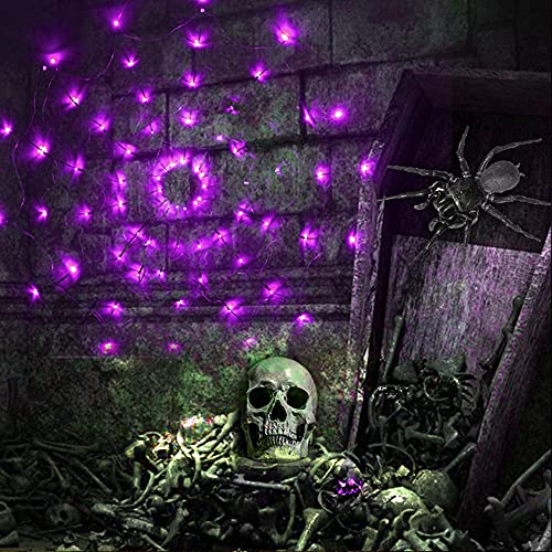 Halloween 80 LED Spider Web Lights with Spider (Purple)