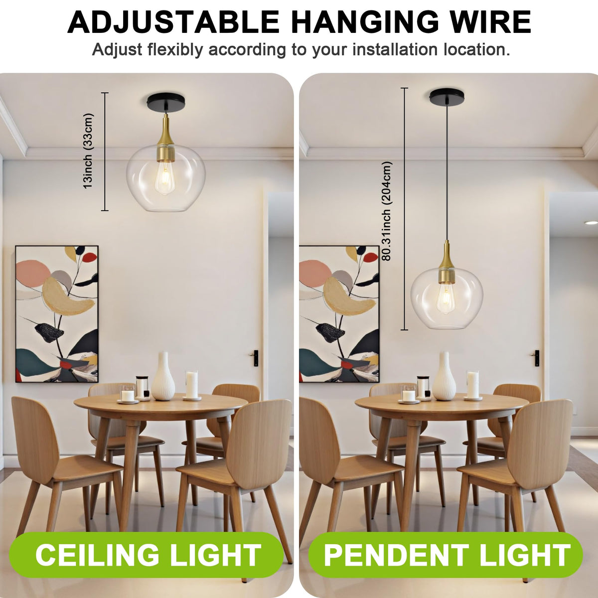9.45in Black Gold Pendant Lights Kitchen Island with Clear Glass Shade 1PC (Black Gold-Clear Glass)