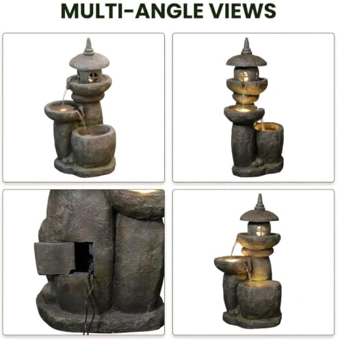 32" Japanese Pagoda Waterfall Fountain with LED Lights (32"h-gray)