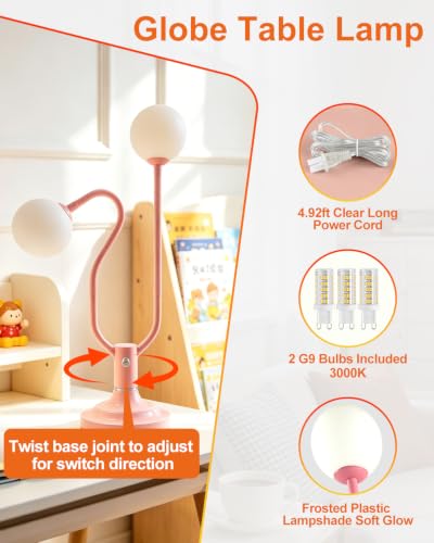 Pink Globe Table Lamp Dimmable Magic DIY Arms G9 Bulbs Included (15-Pink-Globe-2U-Magic DIY Arms)