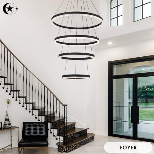 LED Modern Chandeliers 4 Rings for Dining Room Entryway (Black / 4-rings/D23.6in)