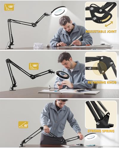 12X Magnifying Glass with Light and Clamp (Black / 12X 36inch Clamp)
