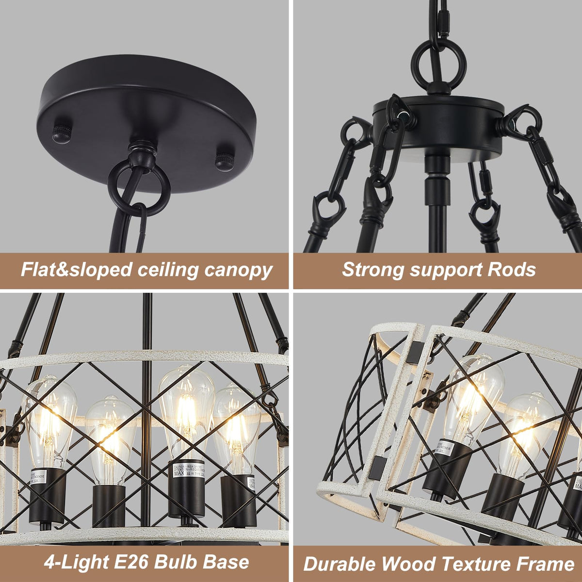 20'' Farmhouse Chandelier (Vintage White-20"(Easy to Install) / 4-Light)