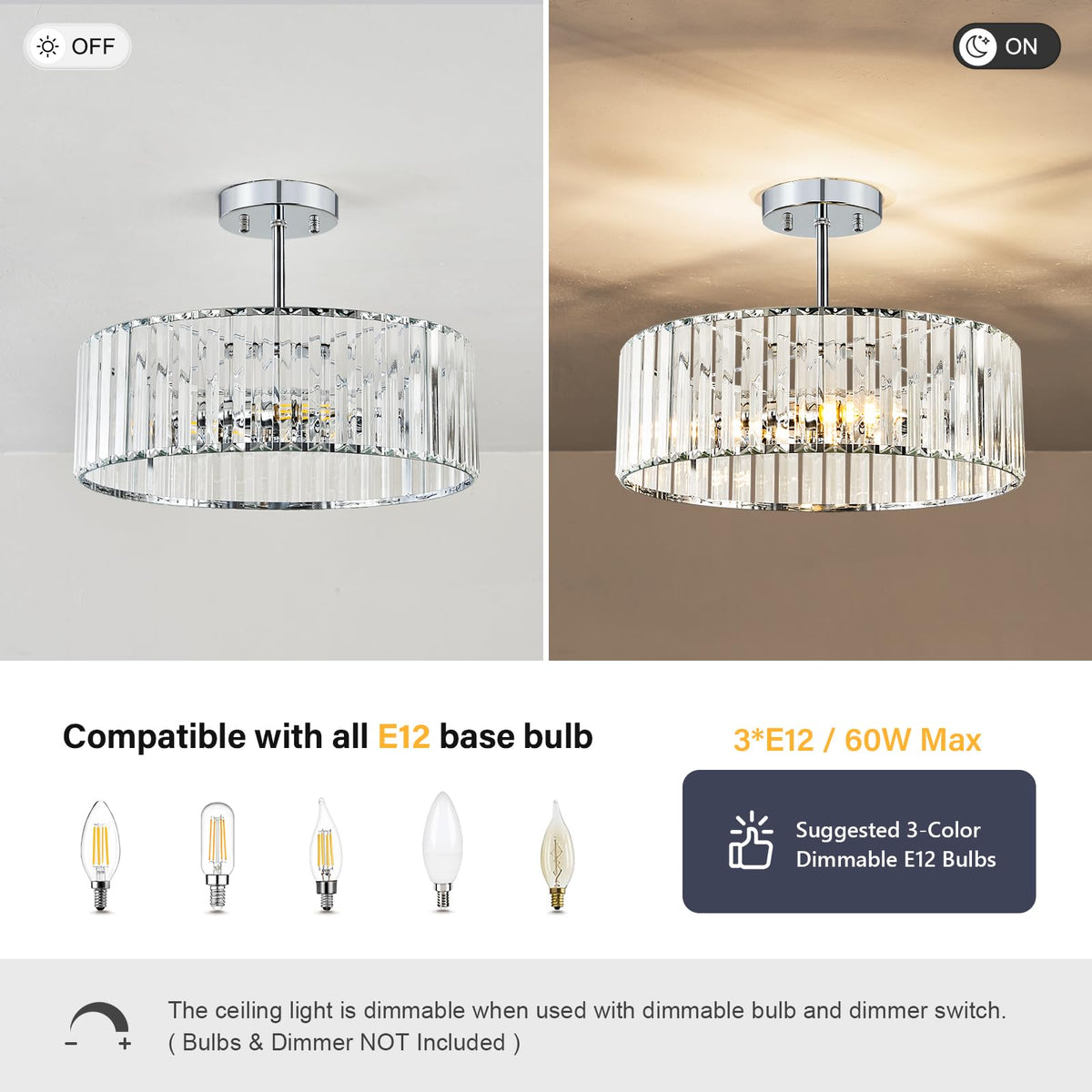 Crystal Chrome Ceiling Light (Chrome / 15.7 Inch)