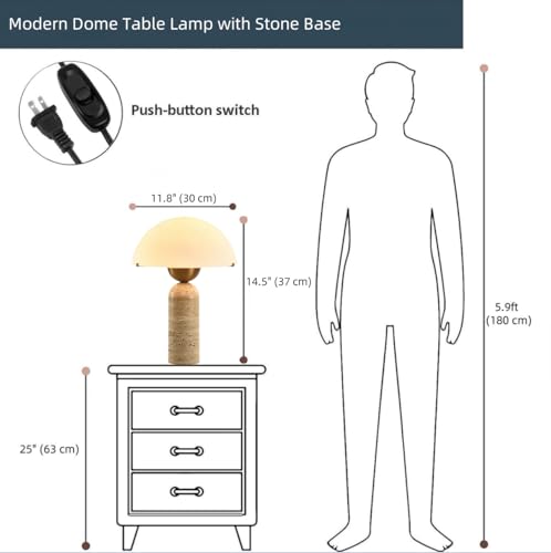 Scandinavian Modern Table Lamp Frosted Glass Shade Travertine Lamp Natural Stone Desk Lamp Mid (Yellow)
