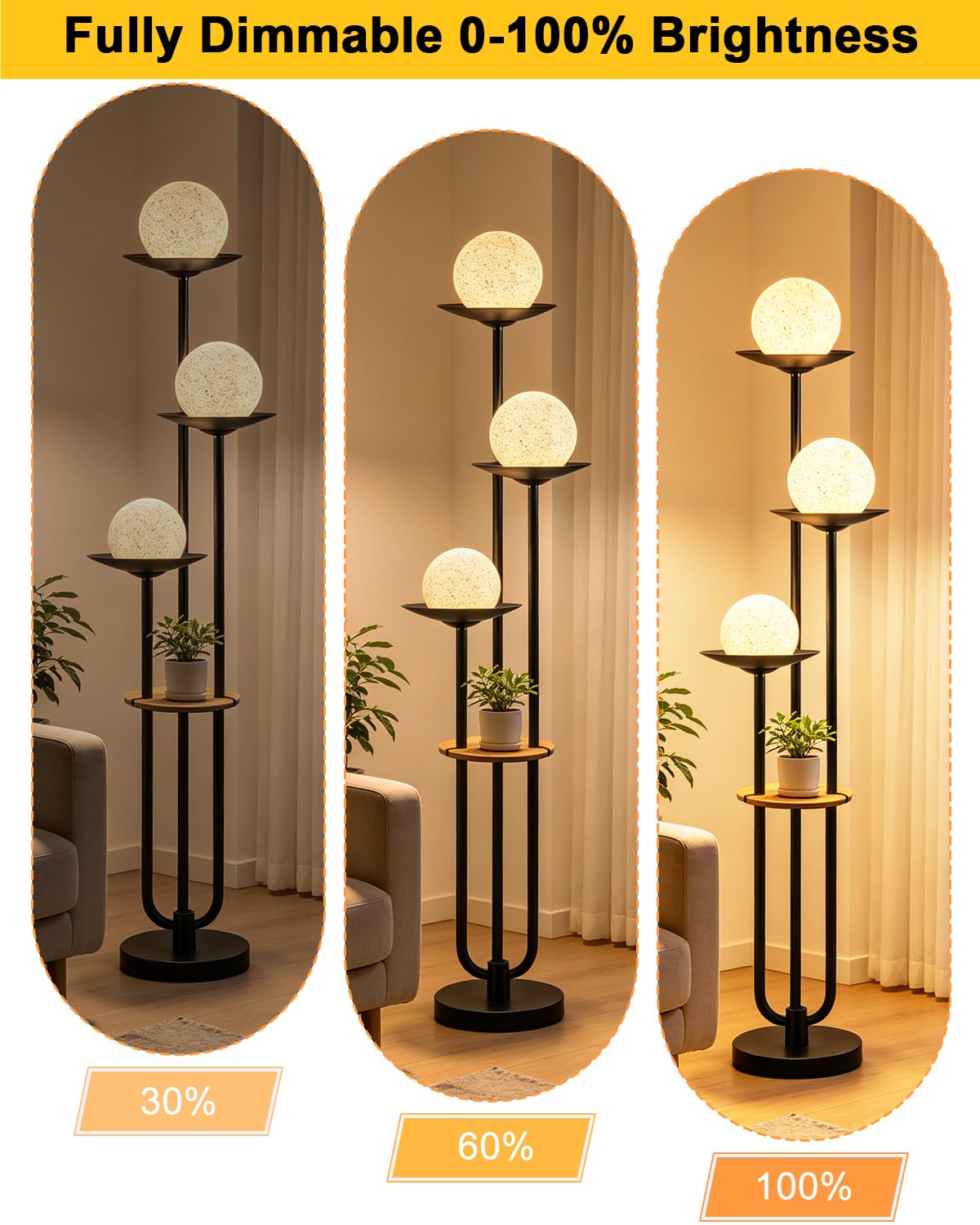 Globe Floor Lamp with Tray&Table 3 (Black-3UL1)