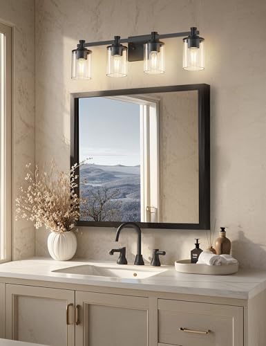 4 Light Black Bathroom Light Fixtures Over Mirror (Upgraded Matte Black / 4-Light)