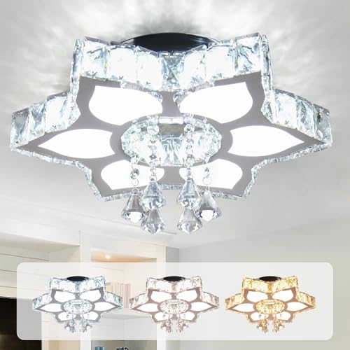 Chandelier LED Crystal Ceiling Light 16.1 Dimmable Flower Shape Chandelier Modern Ceiling Light Fixture Flush Mount Ceiling Light for Living Room Dining Room Bedroom (16.1-Dimmable)