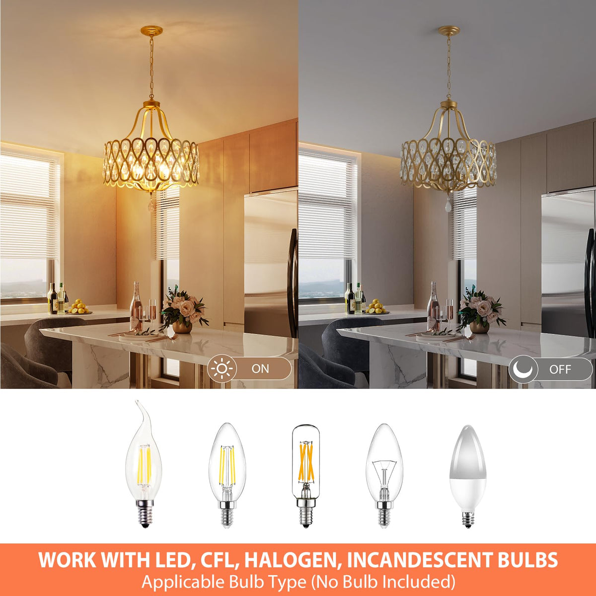 22" Gold Crystal Chandeliers for Dining Room 6 Lights Hanging Pendant Lighting Fixture Metal Farmhouse Chandelier for Kitchen Island Entryway Living Room
