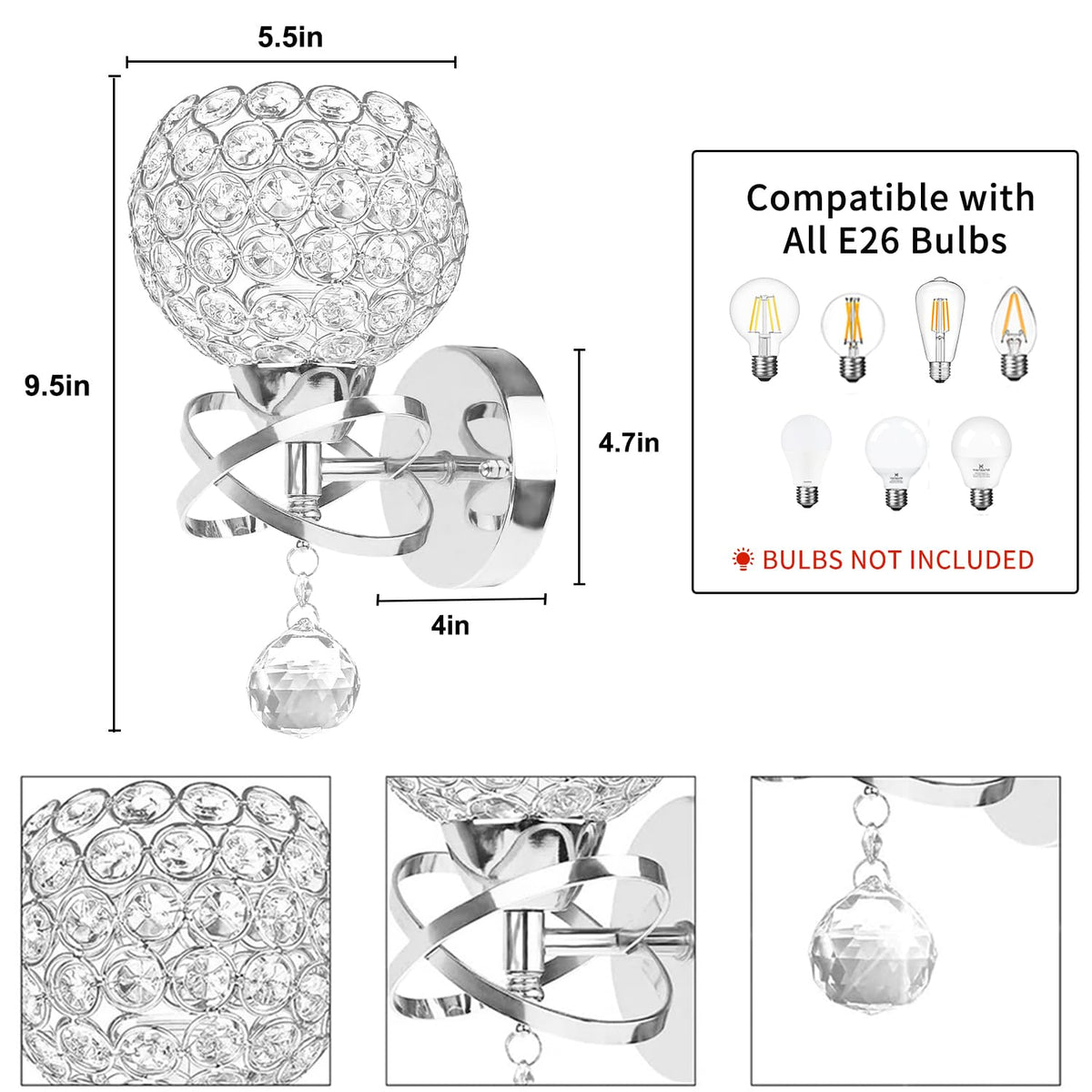 Silver Crystal Sconces (A2-Silver)