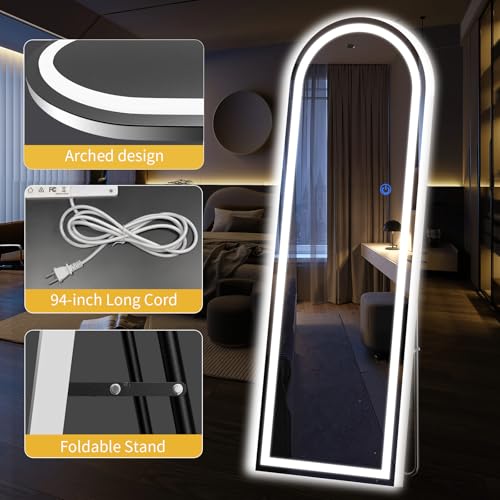 Arch Full Length Standing Mirror with LED Lights (Arched / 63"L x 20"W)
