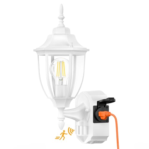 Porch Lights with Outlet (White / 1 Pack)