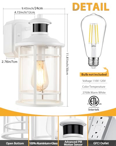 2 Pack White Porch Lights with Outlet (2 Pack / White)