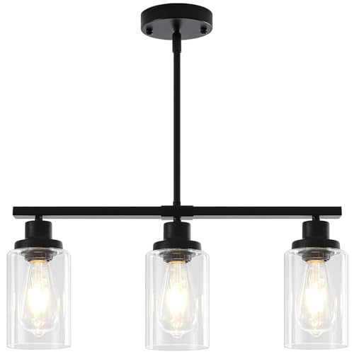 Modern Island Lights for Kitchen Black Dining Room Light Fixtures (3-Light Clear Black)